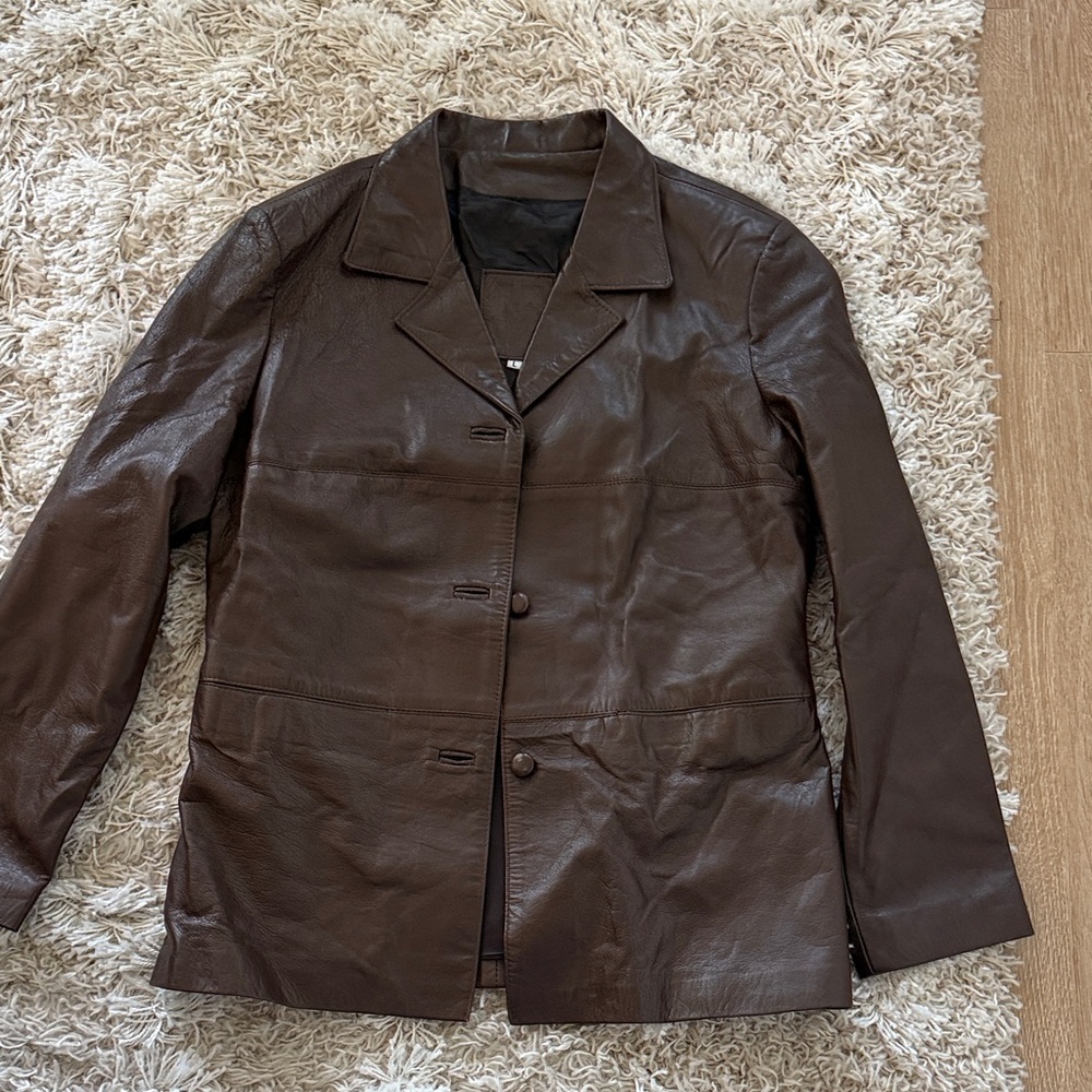 Brown Vegan Leather Blazer Jacket Women Casual Workwear Size M